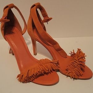 Joie Pippi Orange Suede Fringe Heels